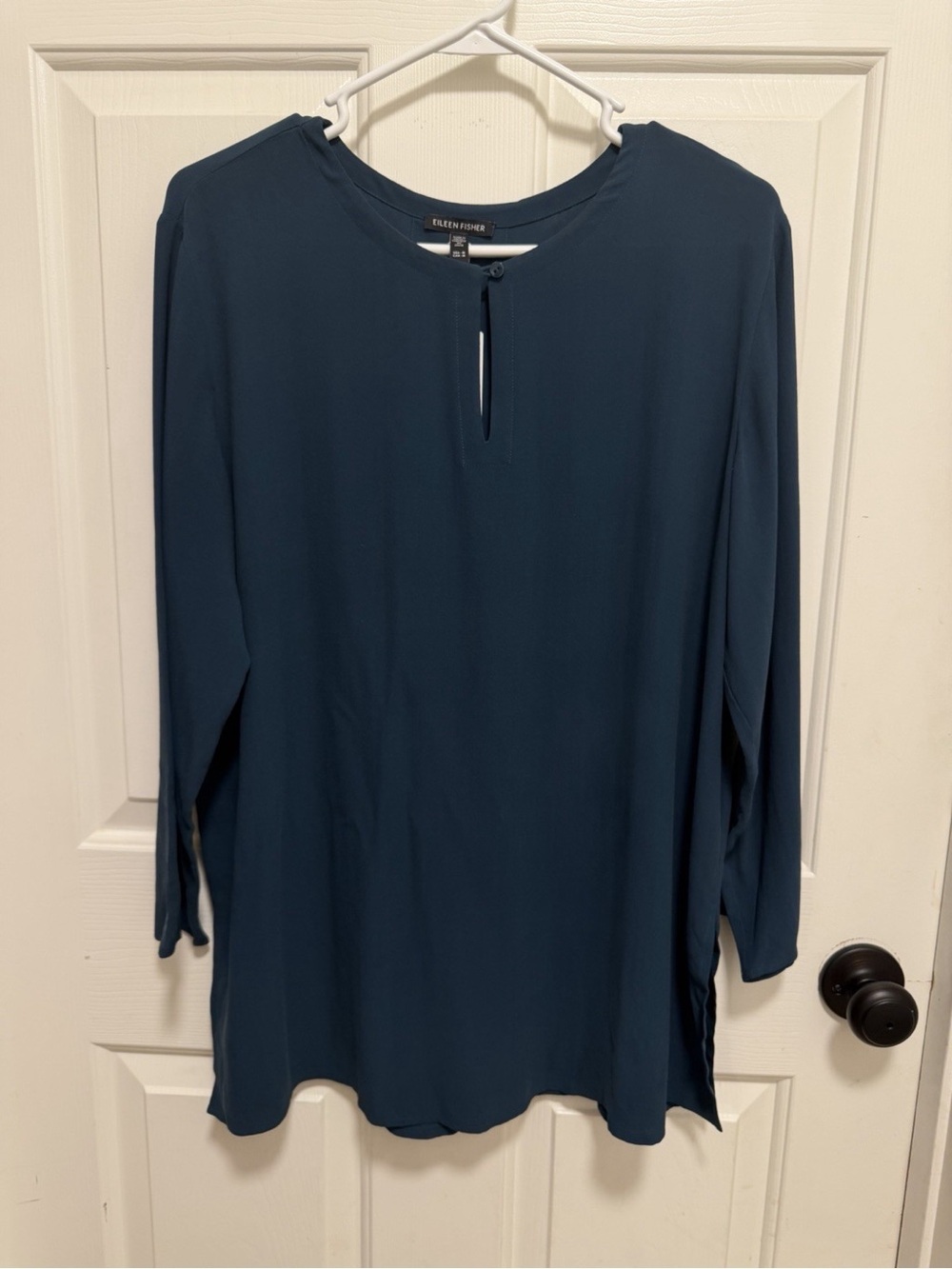 Eileen Fisher Silk Georgette Crepe Keyhole Top